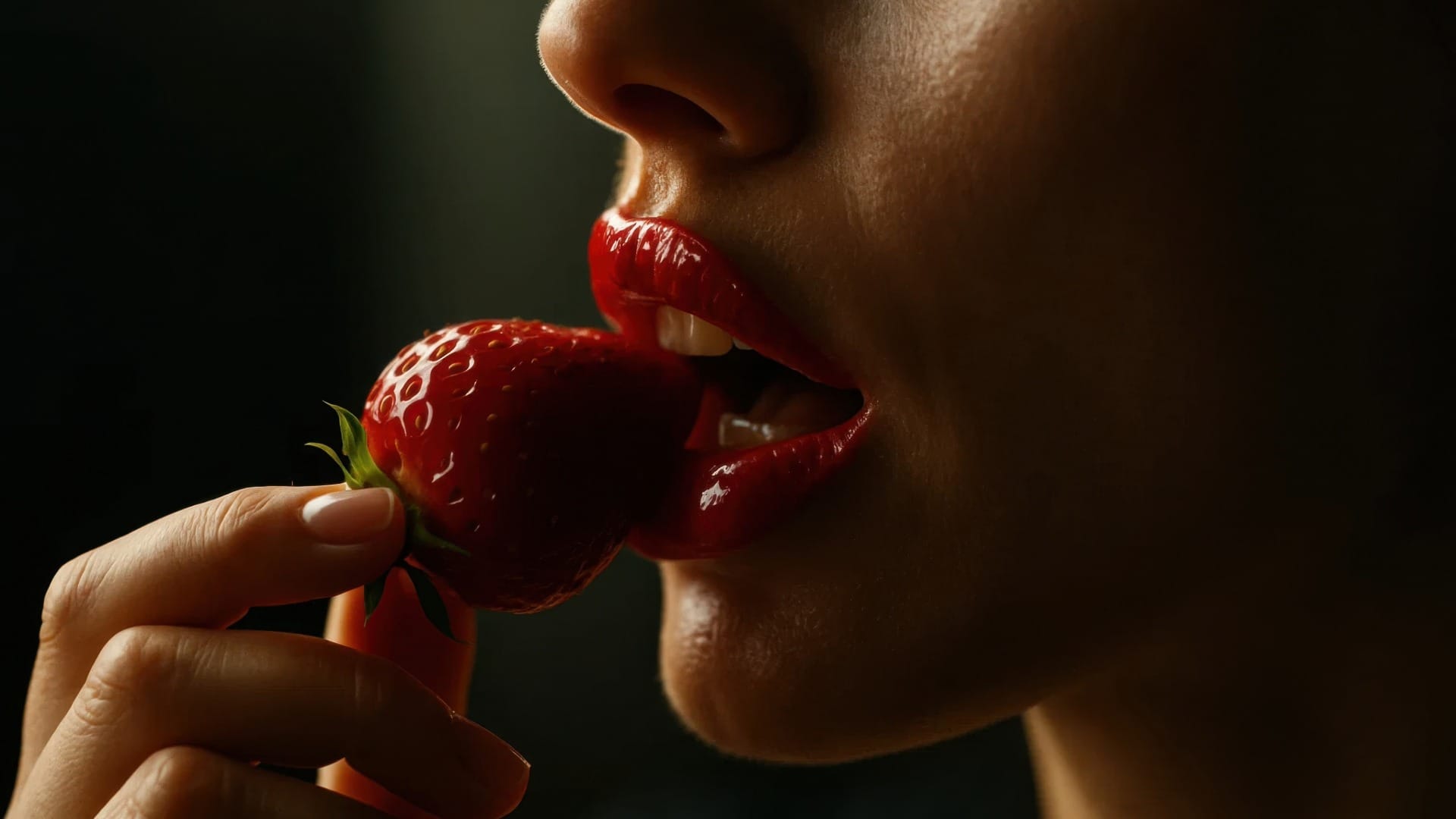 Mujer comiendo una fresa
