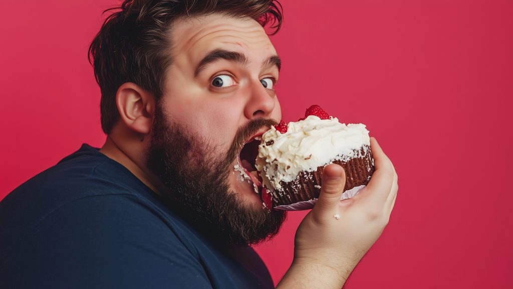Hombre comiendo dulce